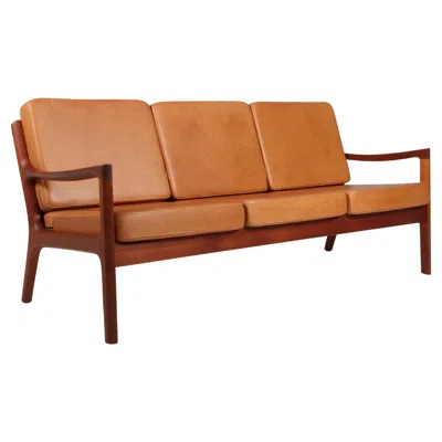 Pre-owned Cado Ole Wanscher Senator Sofa By , Teak Frame & Aniline Leather In Brown