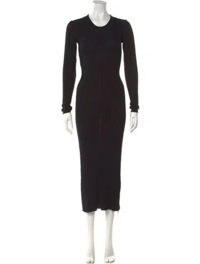 Pre-owned Caes Crew Neck Midi Length Dress In Black