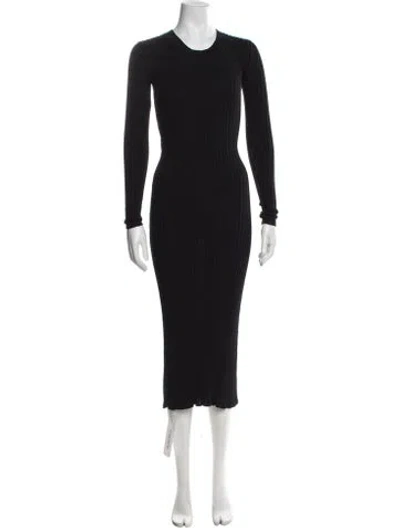 Pre-owned Caes Crew Neck Midi Length Dress In Black