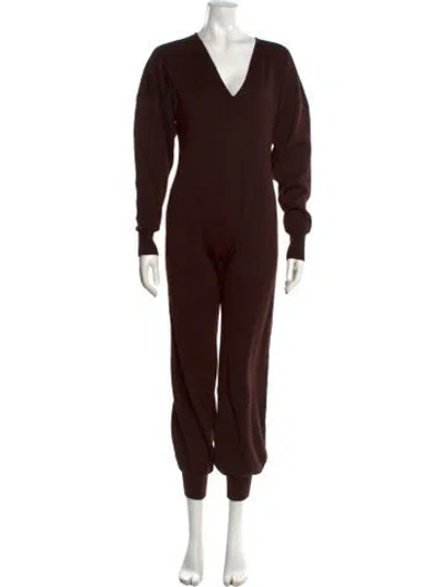 Pre-owned Caes Merino Wool V-neck Jumpsuit In Brown