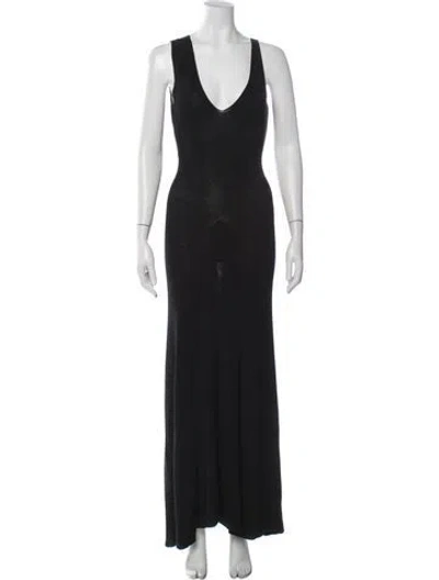 Pre-owned Caes V-neck Long Dress In Black/blue