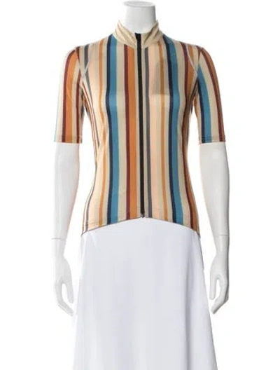 Pre-owned Cafe Du Cycliste Striped Mock Neck Top W/ Tags In Blue