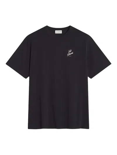 Café Kitsuné Logo-embroidered Cotton T-shirt In Black