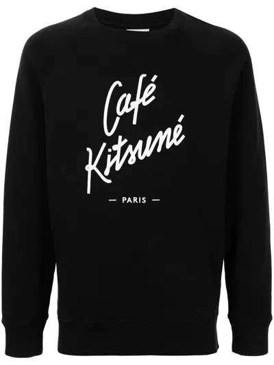 Café Kitsuné Logo-print Cotton-jersey Sweatshirt In Black
