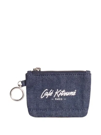 Café Kitsuné Logo-print Denim Coin Pouch In Blue