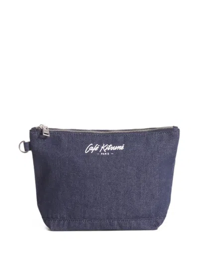 Café Kitsuné Logo-print Denim Wash Bag In Blue