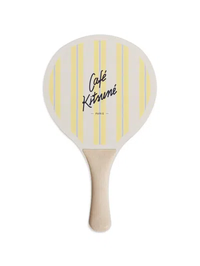 Café Kitsuné Striped Logo-print Beach Bats In Yellow