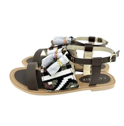 Cafe Noir Women's Leather Tassels Strappy Flat Sandals In Brown