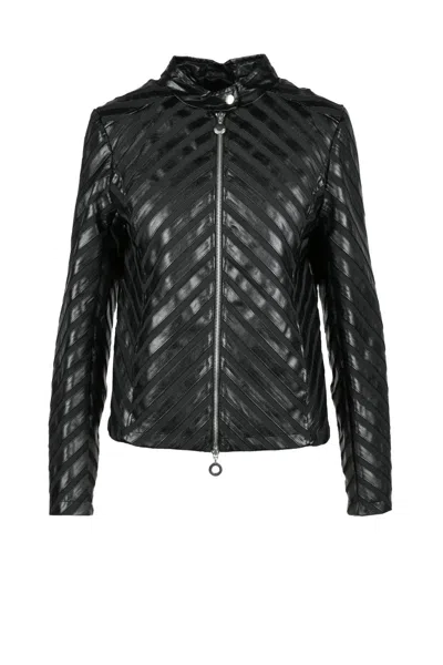Cafènoir Black Biker Polyester Leather Jacket