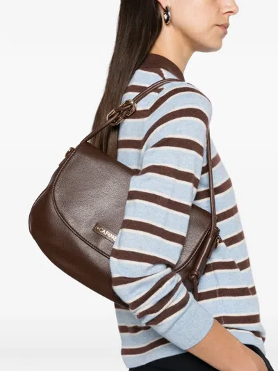 Cafènoir Logo-plaque Grained-texture Shoulder Bag In Brown