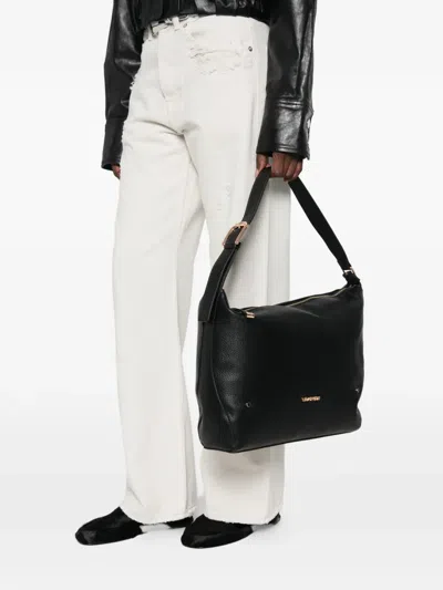 Cafènoir Logo-plaque Pebbled Shoulder Bag In Black