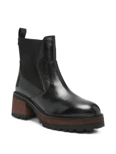 Cafènoir Panelled Leather Ankle Boots In Black