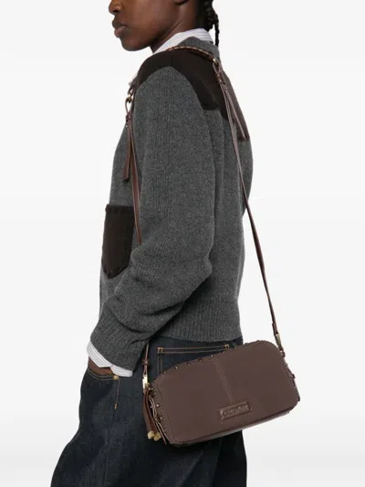 Cafènoir Studded Rectangular Crossbody Bag In Brown