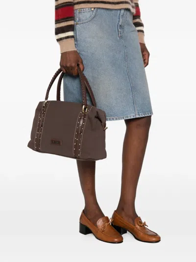 Cafènoir Stud-embellished Whipstitched Tote Bag In Brown