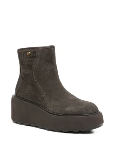 Cafènoir Suede Platform Ankle Boots In Brown