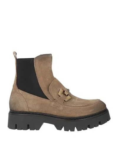 Cafènoir Woman Ankle Boots Khaki Size 8 Leather In Brown