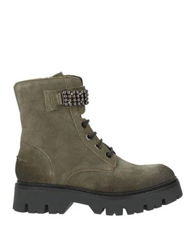 Cafènoir Woman Ankle Boots Military Green Size 8 Leather