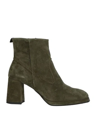 Cafènoir Woman Ankle Boots Military Green Size 9 Leather