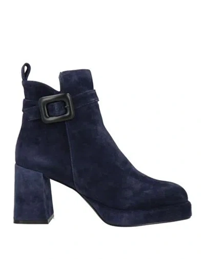Cafènoir Woman Ankle Boots Navy Size 9 Leather In Blue