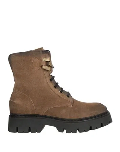 Cafènoir Woman Ankle Boots Taupe Size 8 Leather In Gray