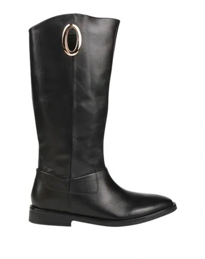 Cafènoir Woman Boot Black Size 9 Leather In Animal Print