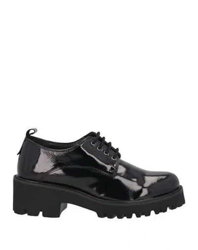 Cafènoir Woman Lace-up Shoes Black Size 11 Leather