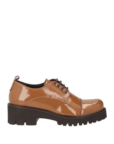 Cafènoir Woman Lace-up Shoes Camel Size 8 Leather In Brown