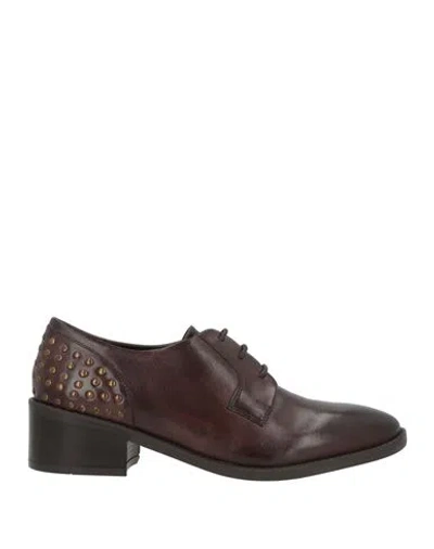 Cafènoir Woman Lace-up Shoes Dark Brown Size 9 Leather