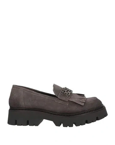 Cafènoir Woman Loafers Charcoal Size 8 Leather In Gray