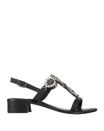 Cafènoir Woman Sandals Black Size 9 Soft Leather, Textile Fibers