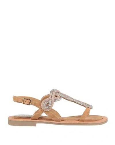 Cafènoir Woman Sandals Camel Size 6 Leather, Textile Fibers In Brown
