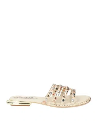 Cafènoir Woman Sandals Ivory Size 7 Leather In Gold