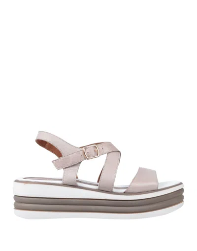 Cafènoir Woman Sandals Khaki Size 10 Soft Leather In Beige