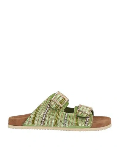 Cafènoir Woman Sandals Light Green Size 6 Textile Fibers