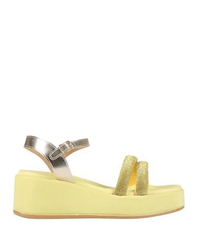 Cafènoir Woman Sandals Lime Green Size 7 Textile Fibers In Yellow