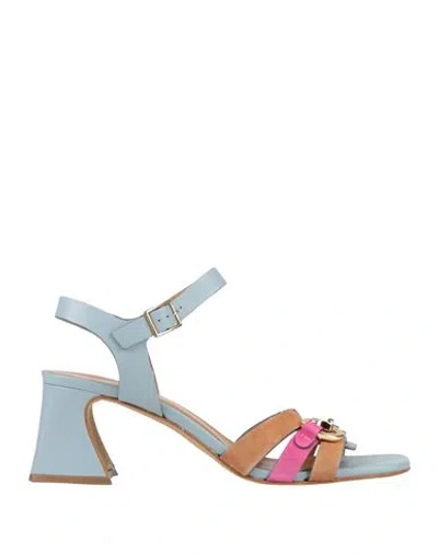 Cafènoir Woman Sandals Pastel Blue Size 9 Leather In Multi