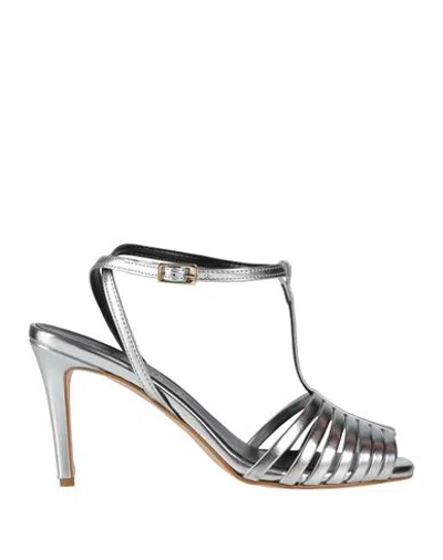 Cafènoir Woman Sandals Silver Size 9 Textile Fibers