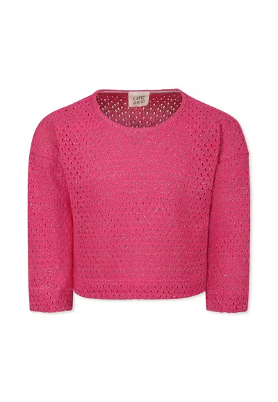 Caffe' D'orzo Kids' Fuchsia Crop Jumper For Girl With Gold Lurex Details