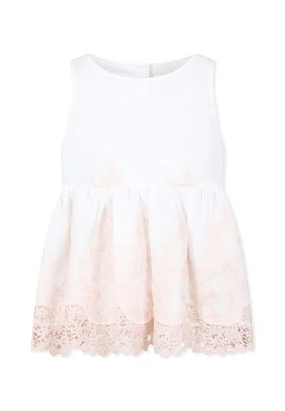 Caffe' D'orzo Kids' Ivory Top For Girl With Embroidery