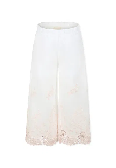 Caffe' D'orzo Kids' Ivory Trousers For Girl With Embroidery