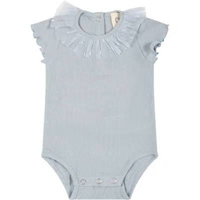 Caffe' D'orzo Light Blue Body Suit For Baby Girl With Tulle