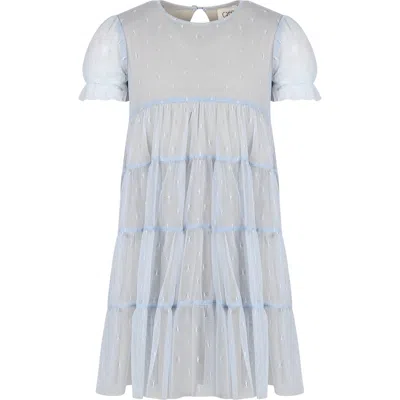 Caffe' D'orzo Kids' Light Blue Dress For Girl With Embroidery