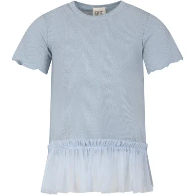 Caffe' D'orzo Kids' Light Blue T-shirt Suit For Girl With Tulle