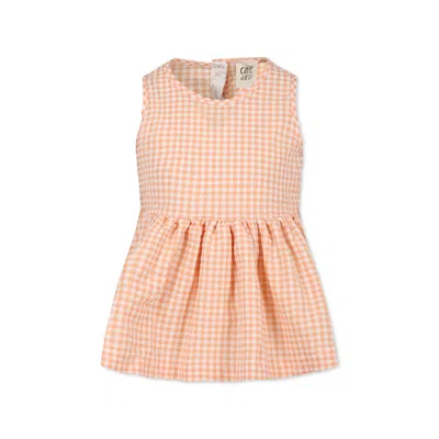 Caffe' D'orzo Kids' Orange Dress For Girl With Vichy Print