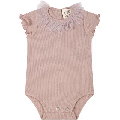 Caffe' D'orzo Pink Body Suit For Baby Girl With Tulle