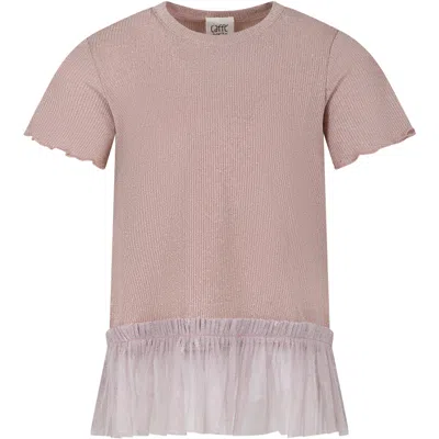 Caffe' D'orzo Kids' Pink T-shirt Suit For Girl With Tulle
