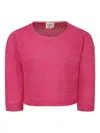 Caffe' D'orzo Fuchsia Crop Jumper For Girl With Gold Lurex Details In Pink