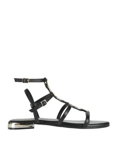 Cafènoir Woman Sandals Black Size 8 Soft Leather, Textile Fibers