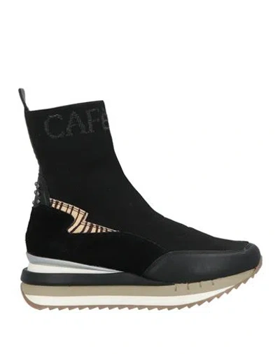 Cafènoir Woman Sneakers Black Size 7 Leather, Textile Fibers