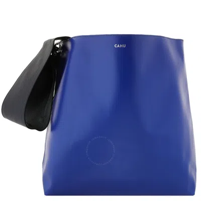 Cahu Blue Leather Tote Bag
